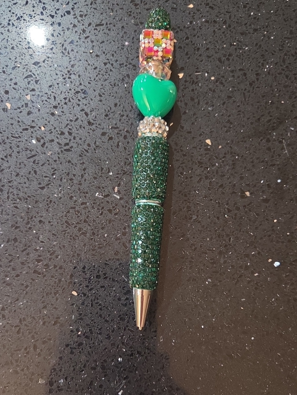 Green Crystal Heart Beaded Pen - Women Jewelry Accent